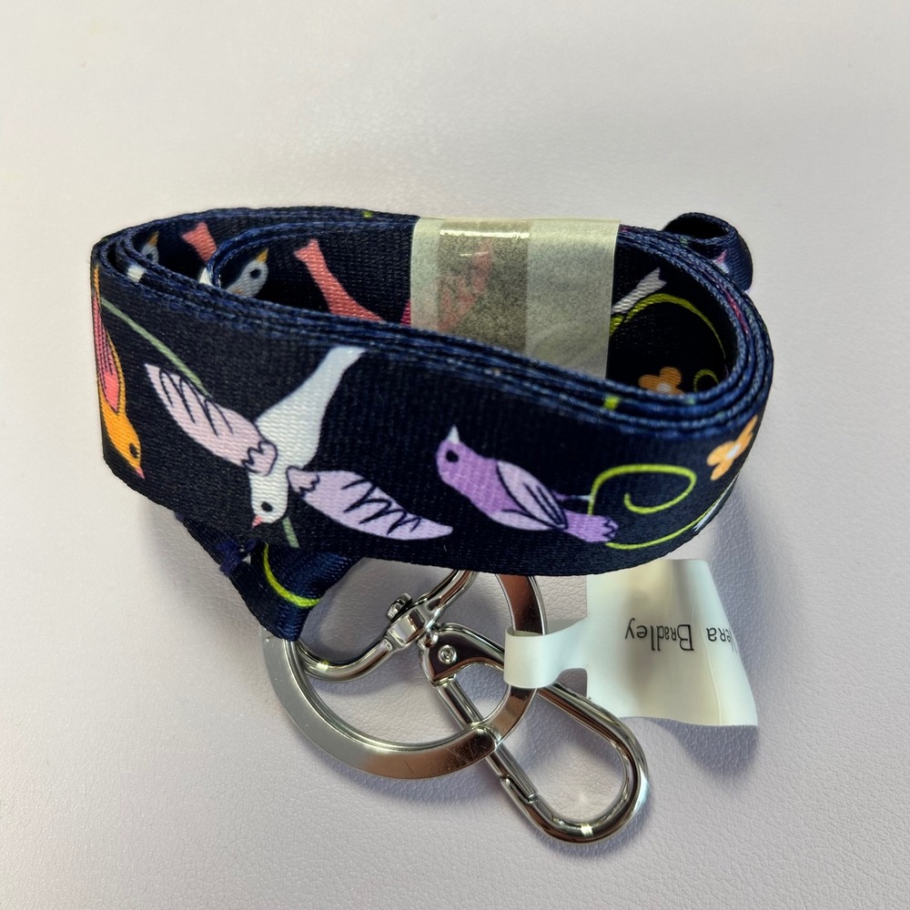 Vera Bradley Wide Lanyard French Ditsy Bird Floral Navy Blue 26739-R34 NWT